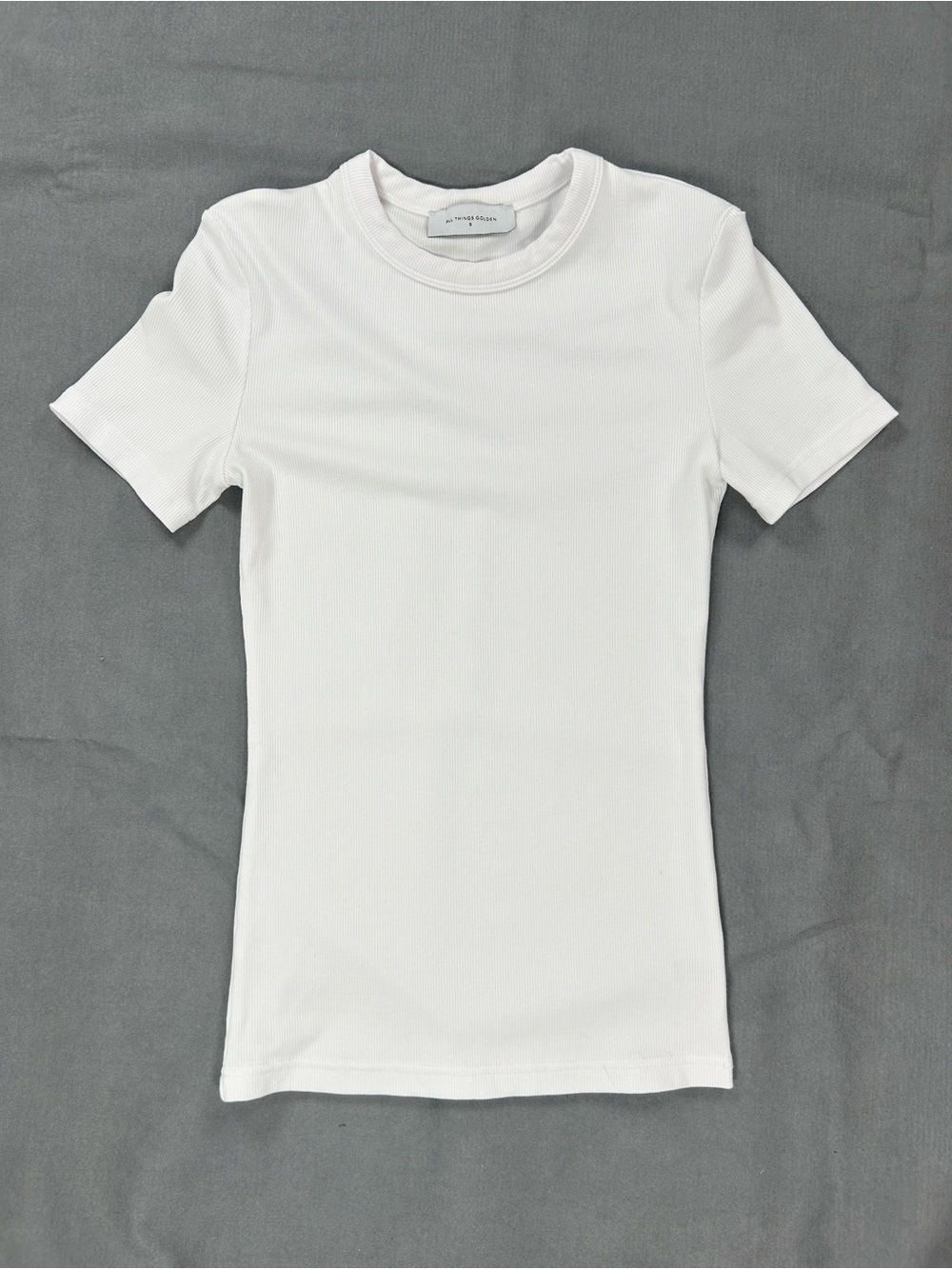 All Things Golden Essential White T-Shirt Women’s Small Luxe Rib Baby Tee Crew